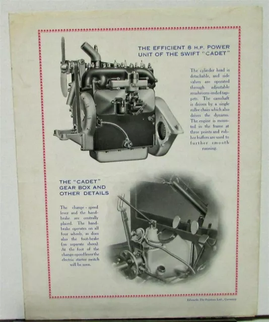 1931 Swift Cadet Fabric & Semi Coachbuilt Saloon ENG Car Sale Folder Prices Orig 2