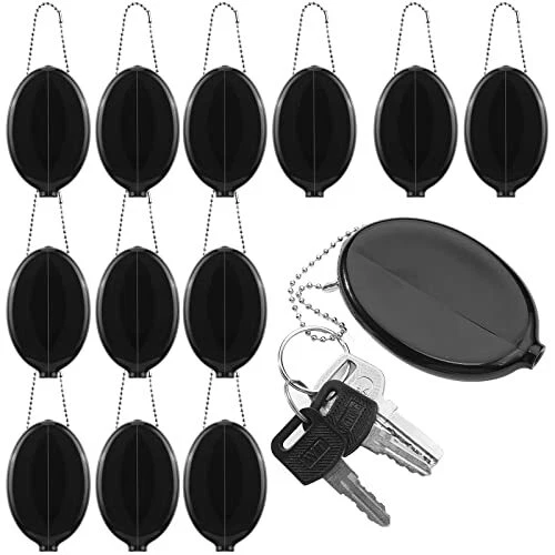 Coume 12 PCS Oval Rubber Coin Purse Change Holder with Chain Change Purse for...