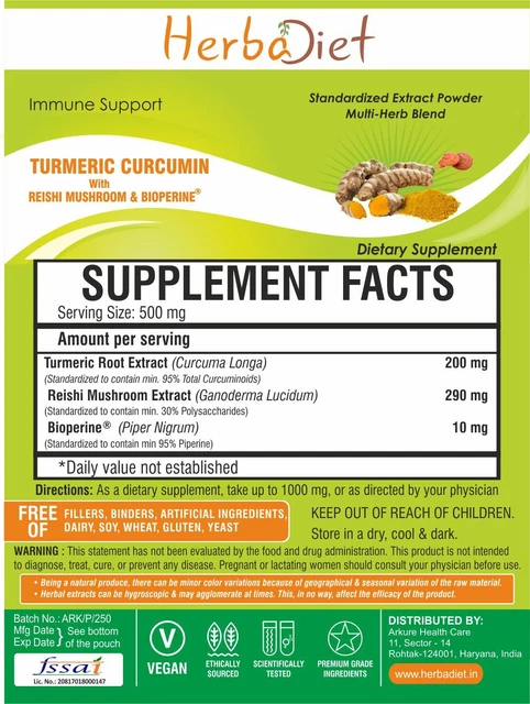 Turmeric Curcumin with Reishi Mushroom Ganoderma Extract Powder Immune Support