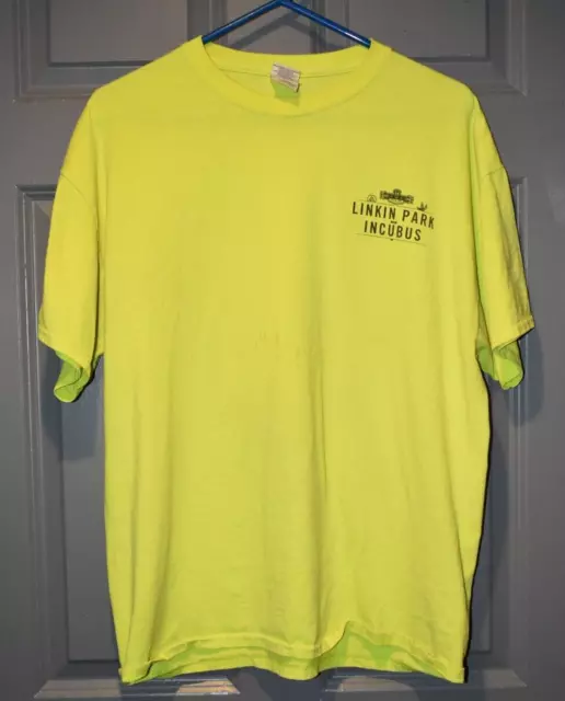 Linkin Park & Incubus 2012 Tour Highlighter Yellow T-Shirt Size XL Crew Shirt