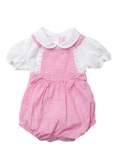 Baby Ragazze Spagnolo Estate Rosa Percalle 2 Pezzi Pagliaccetto 0-3 M 3-6 M 6-9