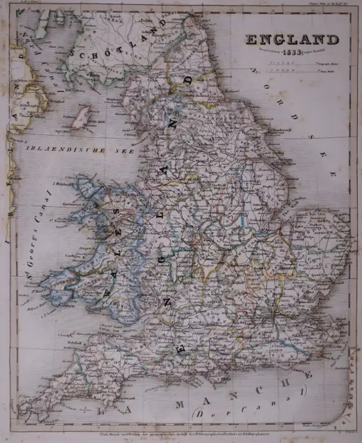 Dated 1833 Universal Atlas Map ~ ENGLAND ~(10x12)-#1257