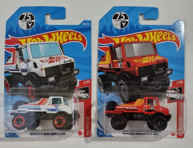 HOT WHEELS 2021, Mercedes-Benz Unimog 1300, HW Rescue #188, Red White 2 PACK