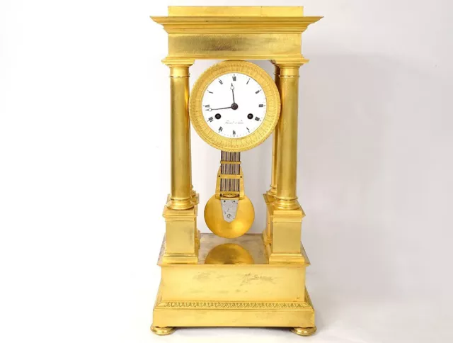 Pendulum Gantry IN Columns Bronze Golden Flocard Paris Empire Clock 19th