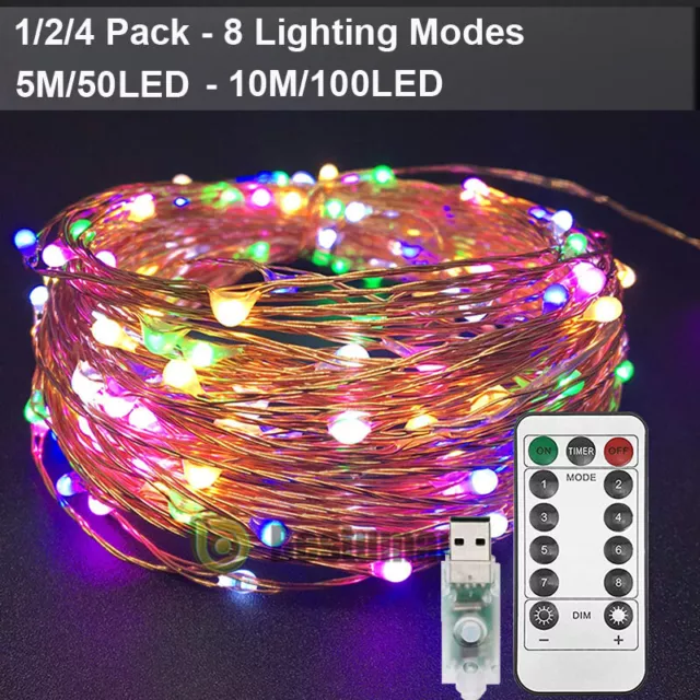 USB Twinkle LED String Fairy Lights 5/10M 50/100LEDs Copper Wire Party w/ Remote