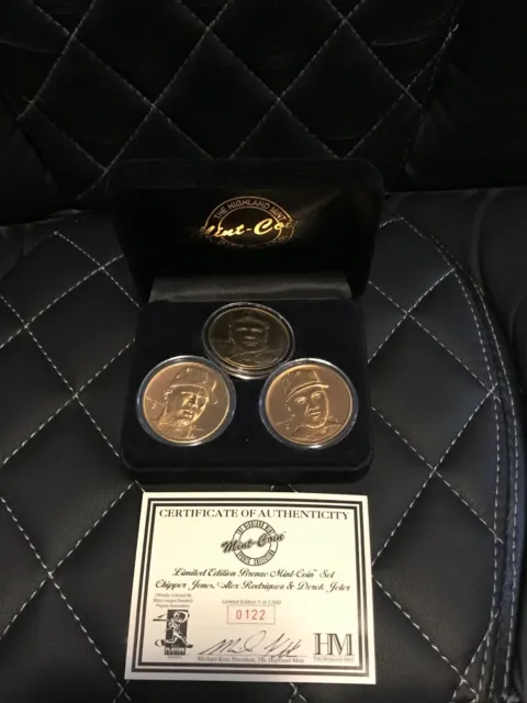 Highland Mint Bronze Mint Coin Set Chipper Jones Alex Rodriguez Derek Jeter COA