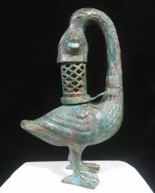 13.8" Old China Bronze Ware Dynasty Palace Duck Quack-quack Zun Lamp