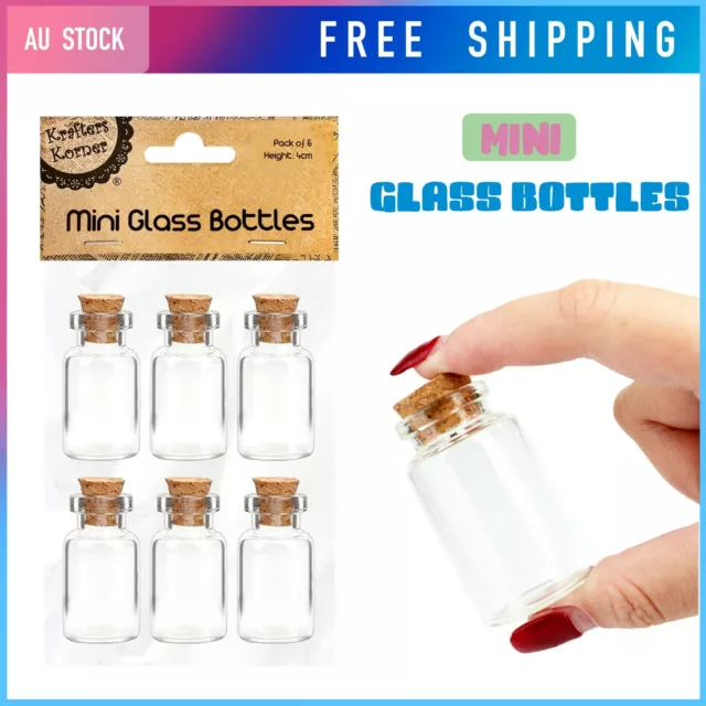 6x Mini Empty Clear Glass Bottle Cork Top Small Tiny Craft Jars Wish Bottles 4cm