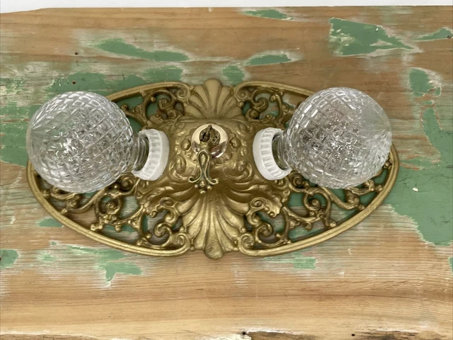 Antique Vtg Art Deco Victorian Flush Mount Ceiling or Wall Fixture 2 Bulb Vanity 19