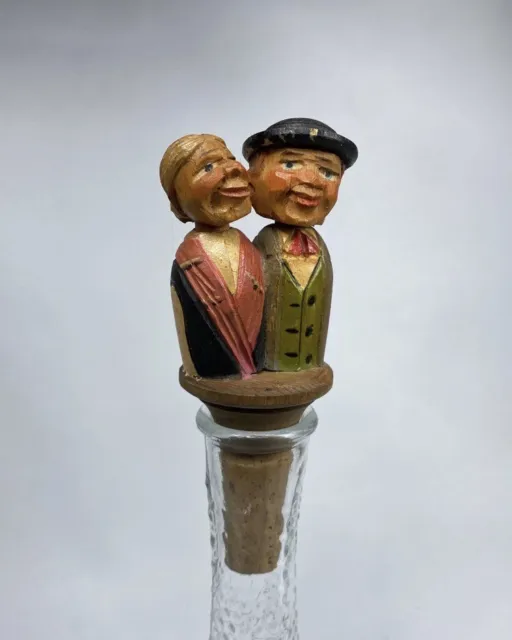 Vintage Arni Wood Mechanical Couple Husband & Wife Man & Woman Bottle Stopper 2