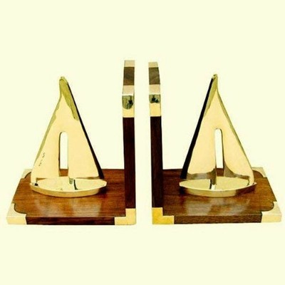 Legno Pregiato Paio Marine Fermalibri Ogni con Elica Nave Ottone Lucido 