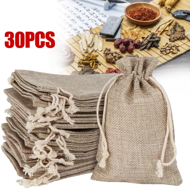 30Pc Natural Linen Pouch Drawstring Burlap Jute Jewellery Party Gift Wedding Bag