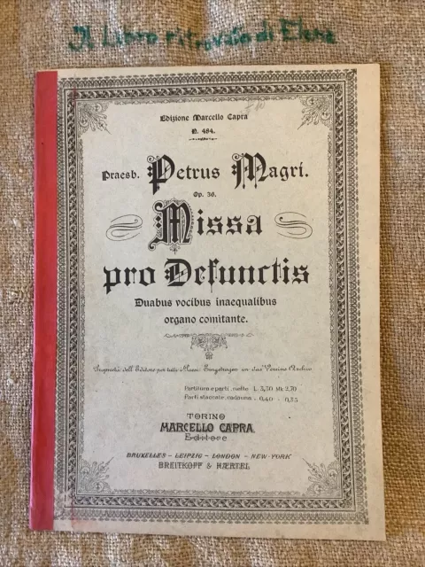 Spartito Marcello Capra Pietro Magri 36 Missa Pro Defunctis Due Voci Acc. Organo