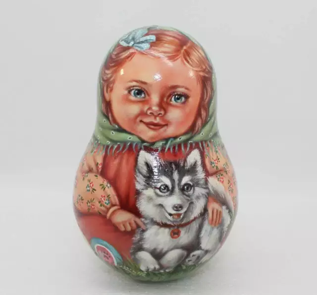 Hand-Painted Nesting Doll Roly Poly Matryoshka collectible (signed)