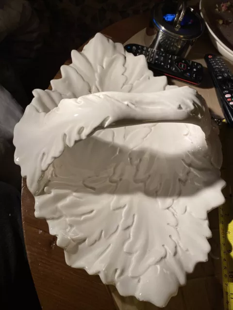 Large 20th Century Italian Majolica  Leaf Serving Tray/ Platter Raised Handle