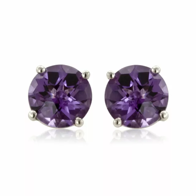 LeVian White Gold Plated 925 Sterling Silver Purple Amethyst 2 cts Stud Earrings