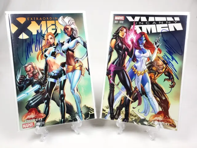 J Scott Campbell Signed Extraordinary X-Men 1 & Uncanny X-Men 1 Variant Comics