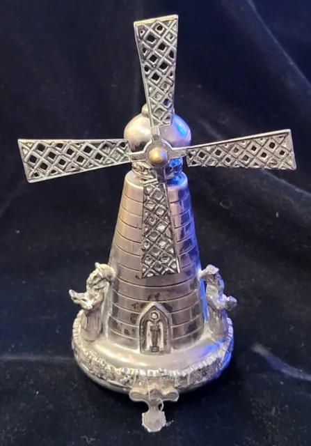 Vintage Silver Plate On Brass Judaica Windmill Noah Ben Zion Spice Tower/Besomim
