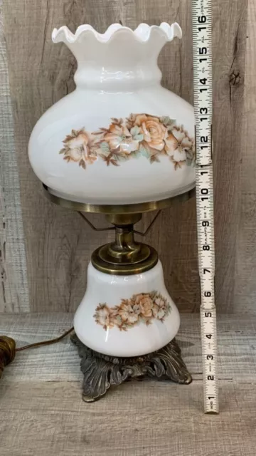 GWTW TABLE LAMP Vintage Parlor Light Floral MILK GLASS Brass 16"