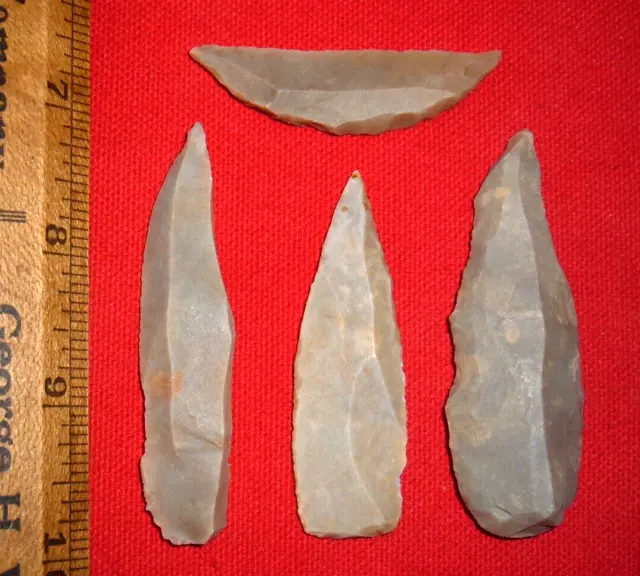 (4) Select Big Mesolithic Artifacts 3 Blades & A Knife Ancient African Artifacts