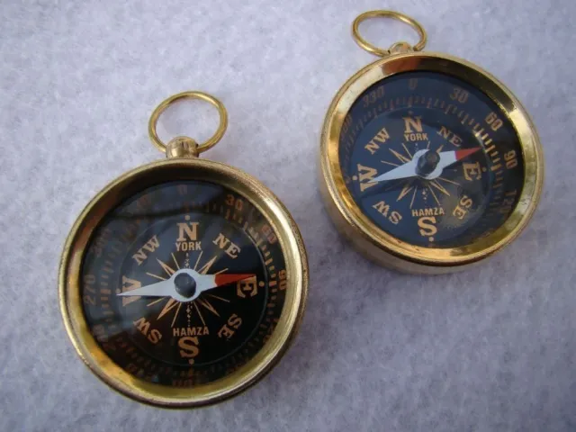 Lot Of 2 Brass Pocket Compass Nautical Maritime Navigation Camping Hiking Gift