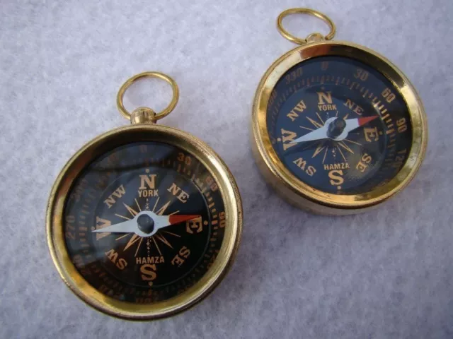 Set of (2) x Brass Pocket Compass ~ Nautical Maritime Navigation ~Camping Hiking