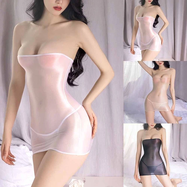 Lingerie Sexy Donna Vestito Aderente Tubo Top Mini Abito Oil Lucido Seta da Club