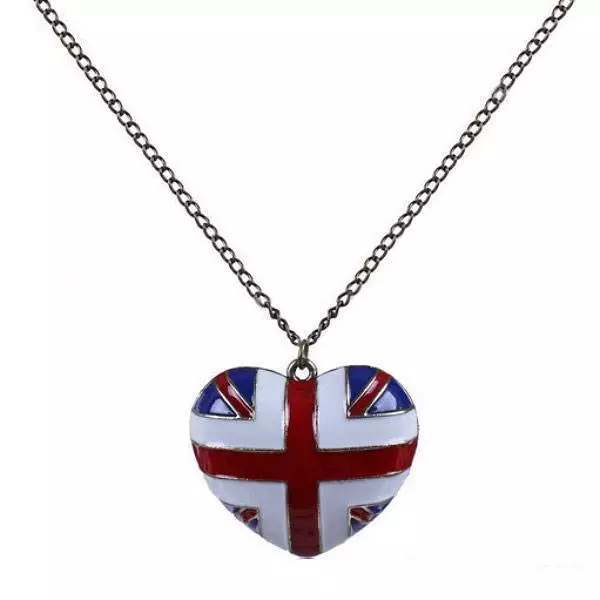 BRITISH FLAG HEART CHARM NECKLACE 2" Pendant English Union Jack England Love NEW
