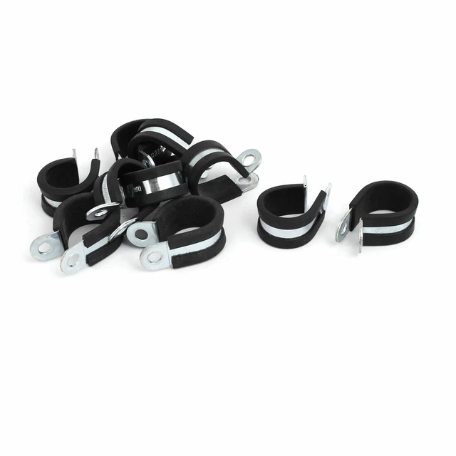 22mm Diamètre caoutchouc doublé R en forme zingué pince Clip pince câble 10pcs