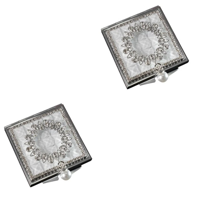 2 piezas Espejo de tocador plegable de metal blanco Miss aumento maquillaje belleza