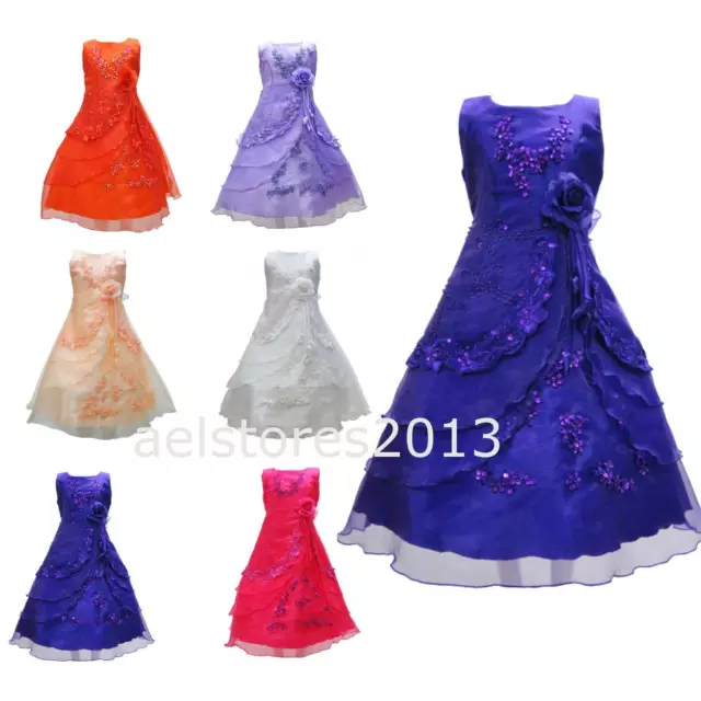 Niñas Vestidos Lentejuelas Dama de Honor Princesa Flor Fiesta Boda Azul Real