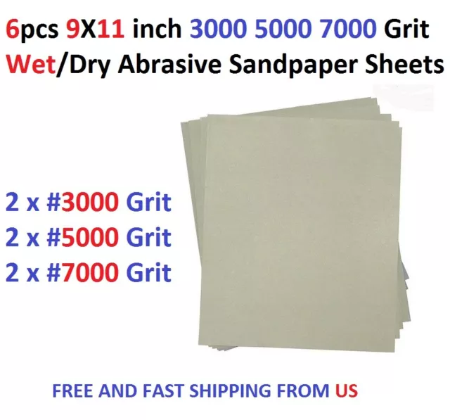 6pcs 9X11 inch 3000 5000 7000 Grit Wet/dry Abrasive Sandpaper Sheets