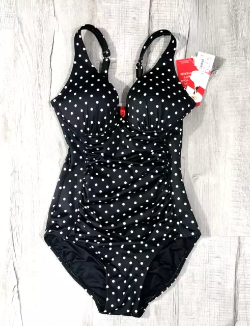 Spanx black/white polka dot one-piece swimsuit women sz 6 NWT