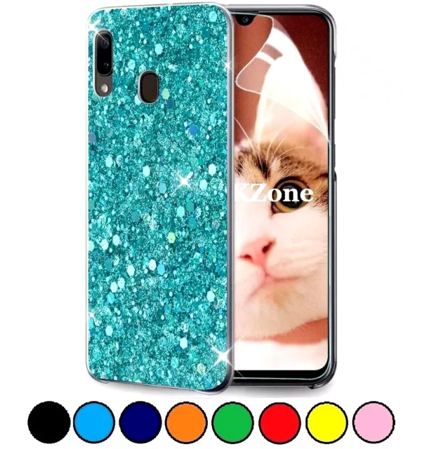 COVER PER SAMSUNG GALAXY A20e CUSTODIA COLORATA RIGIDA GLITTER BRILLANTE + VETRO