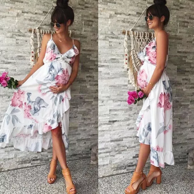 Womens Maternity Pregnant Dresses Sleeveless Nursing Summer V-Neck Floral Dress