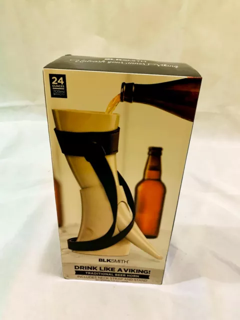 NEW TRADITIONAL BEER HORN - Drink like a Viking - 24OZ White - NIB BLKSMITH