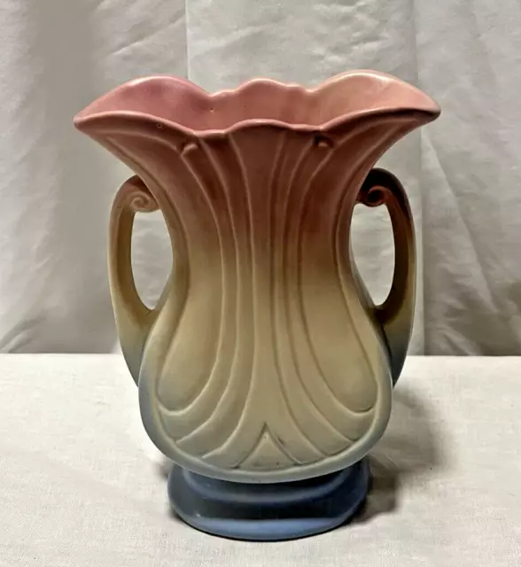 Hull Art Pottery USA 48-9"  Mardi Gras/Granada Fan Vase Pink Blue