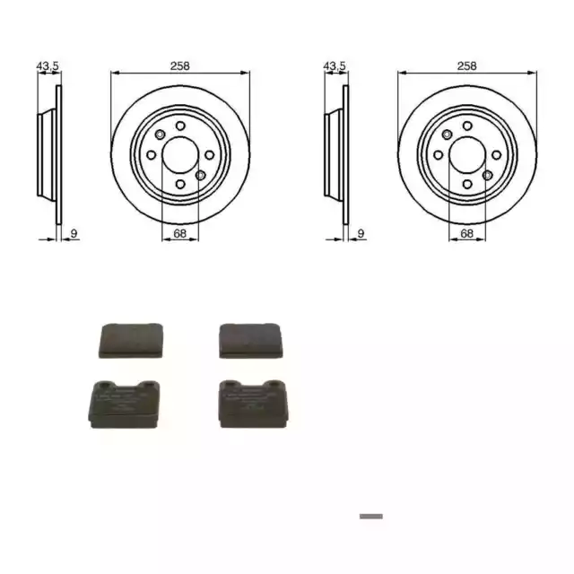 BOSCH BREMSSCHEIBEN 258mm + BREMSBELÄGE HINTEN passend für SAAB 9000 900