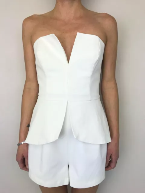 Cameo womens romper playsuit size medium off white strapless peplum waist