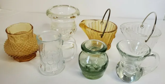 Lot of 7 Vintage Glass Toothpick Holders Buckets, Urn, Mugs NICE