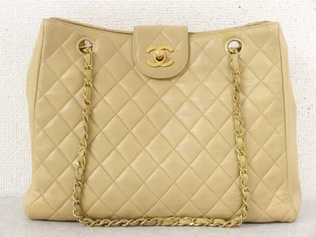CHANEL CC LOGO Matelasse Chain Shoulder Bag Leather Beige Vintage 46MY496  $4,600.00 - PicClick