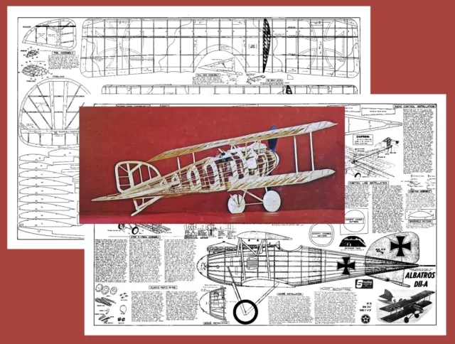 Model Airplane Plans(UC-FF-RC): Sterling ALBATROS DII-A 28" Wingspan 1/12 Scale