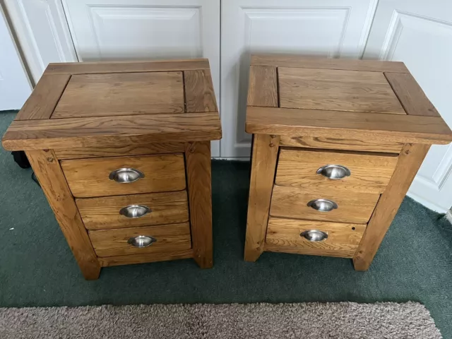 2 X Bedside Table Oak Wood Nightstand 3 Storage Drawer Bed Light Oak