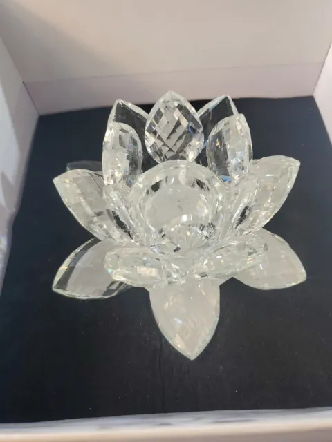 JM by Julien Macdonald Large Lotus Flower Crystal Candle Holder Clear 6”/Boxed 2