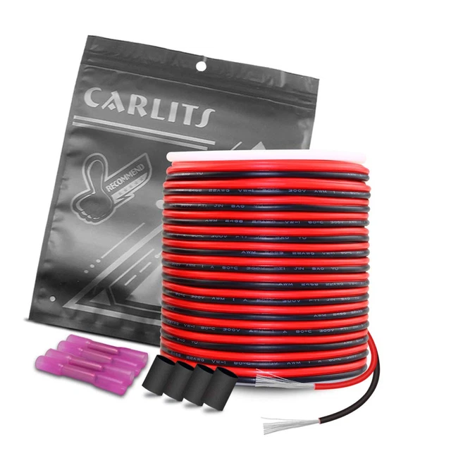 22AWG 100Ft Extension Cable Wire Cord 30M Stranded Tinned Copper 22 Gauge 2 Colo