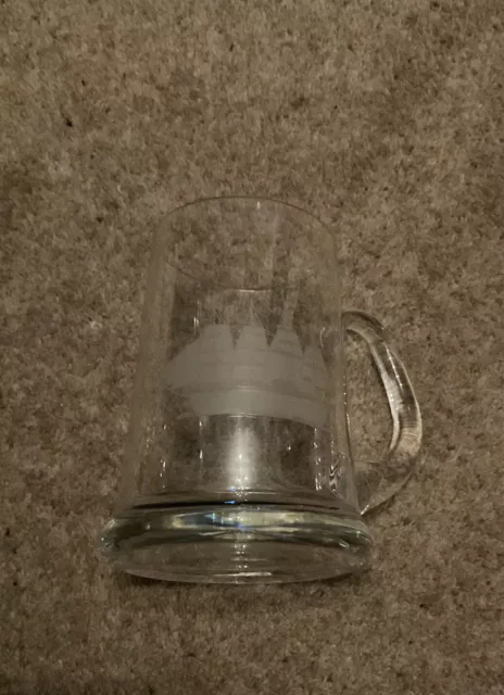 Vintage Glass Tankard Etched Sailing Ship 1 Pint