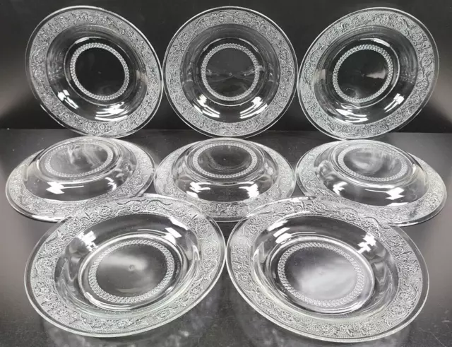 8 KIG Malaysia Clear Trellis Large Rim Soup Bowls Set Fleur De Lis Sandwich Lot