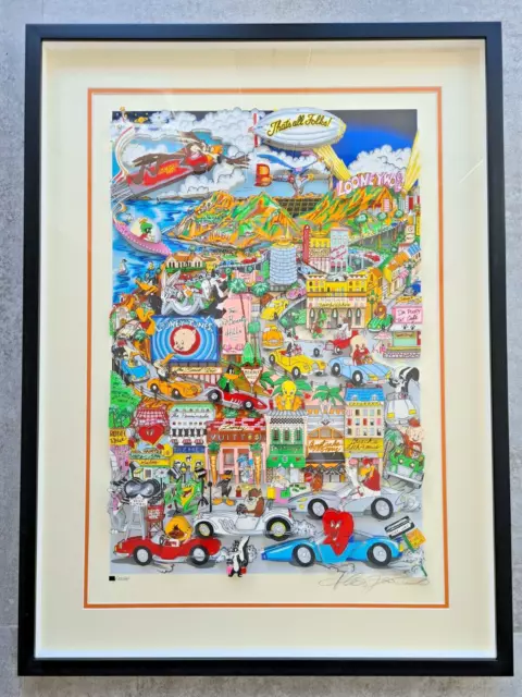 Charles Fazzino 3D LOONEYWOOD Hand Signed PR Framed Looney Tunes L.A. Motif