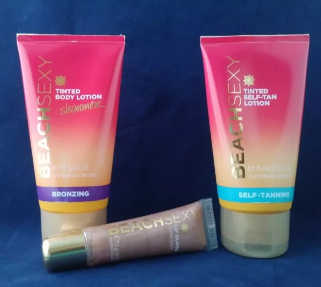 Victoria's Secret ⛱️ BEACH SEXY 3 PC Shimmer Bronzer Self-Tan Lotion &💋 Lip NEW Victoria's Secret ⛱️ BEACH SEXY 3 PC Shimmer Bronzer Self-Tan Lotion &💋 Lip NEW