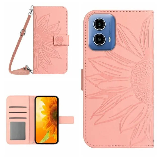 For Motorola Moto G34 5G Skin Feel Sun Flower Embossed Flip Leather Phone case